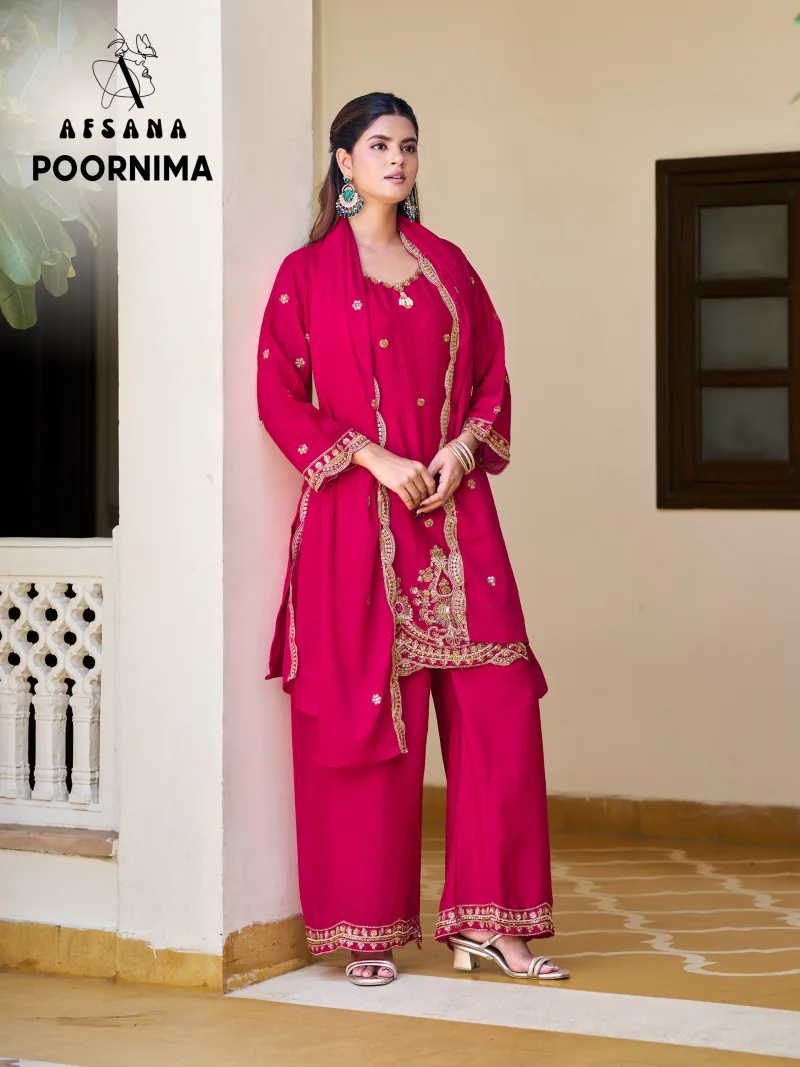 Poornima By Afsana Chinon Beads Work Readymade Salwar Kameez 